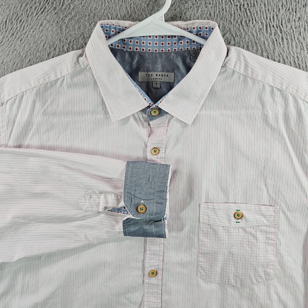 Ted Baker London Mens Size 6 L Pink White Pinstripe Long Sleeve Button Up Shirt